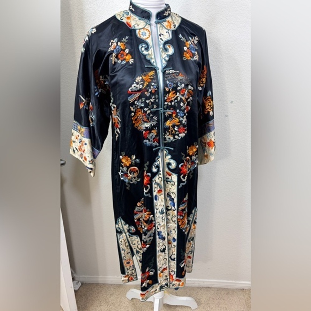 Kimono Vintage Mandarin Silk Robe Jacket Embroidered Geisha Oriental Jinhua MED